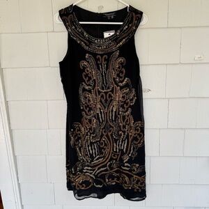 Peruvian Connection Maxim Sheath Dress Silk Sequin Beaded Black size 12 NWT